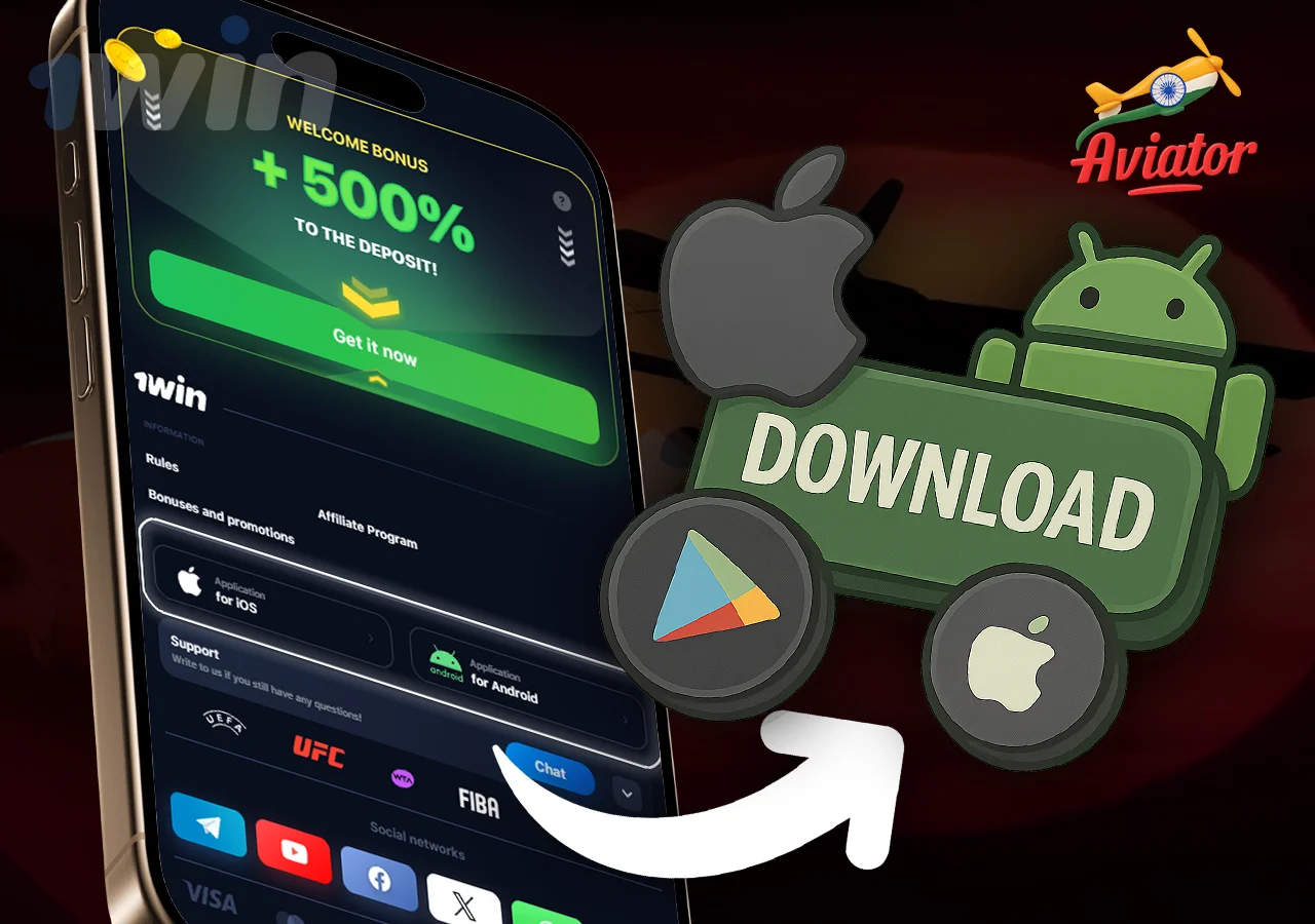 Online casino page with a prominently displayed Download button